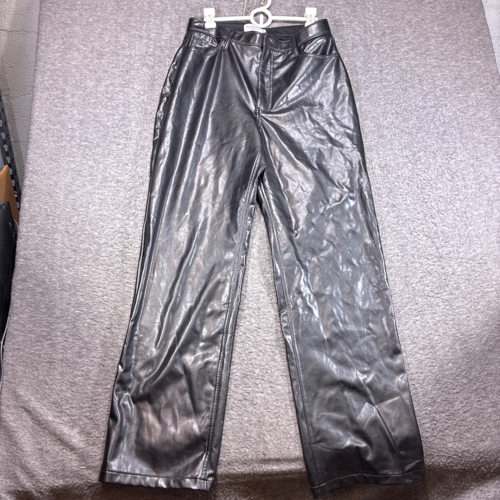Abercrombie & Fitch Pants Women 31 12L Black Faux Leather 90s Relaxed High Rise